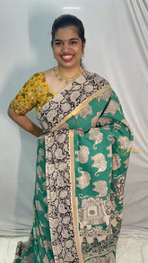 Vriksham Green Kalamkari Saree With Gatti Border-VS4385